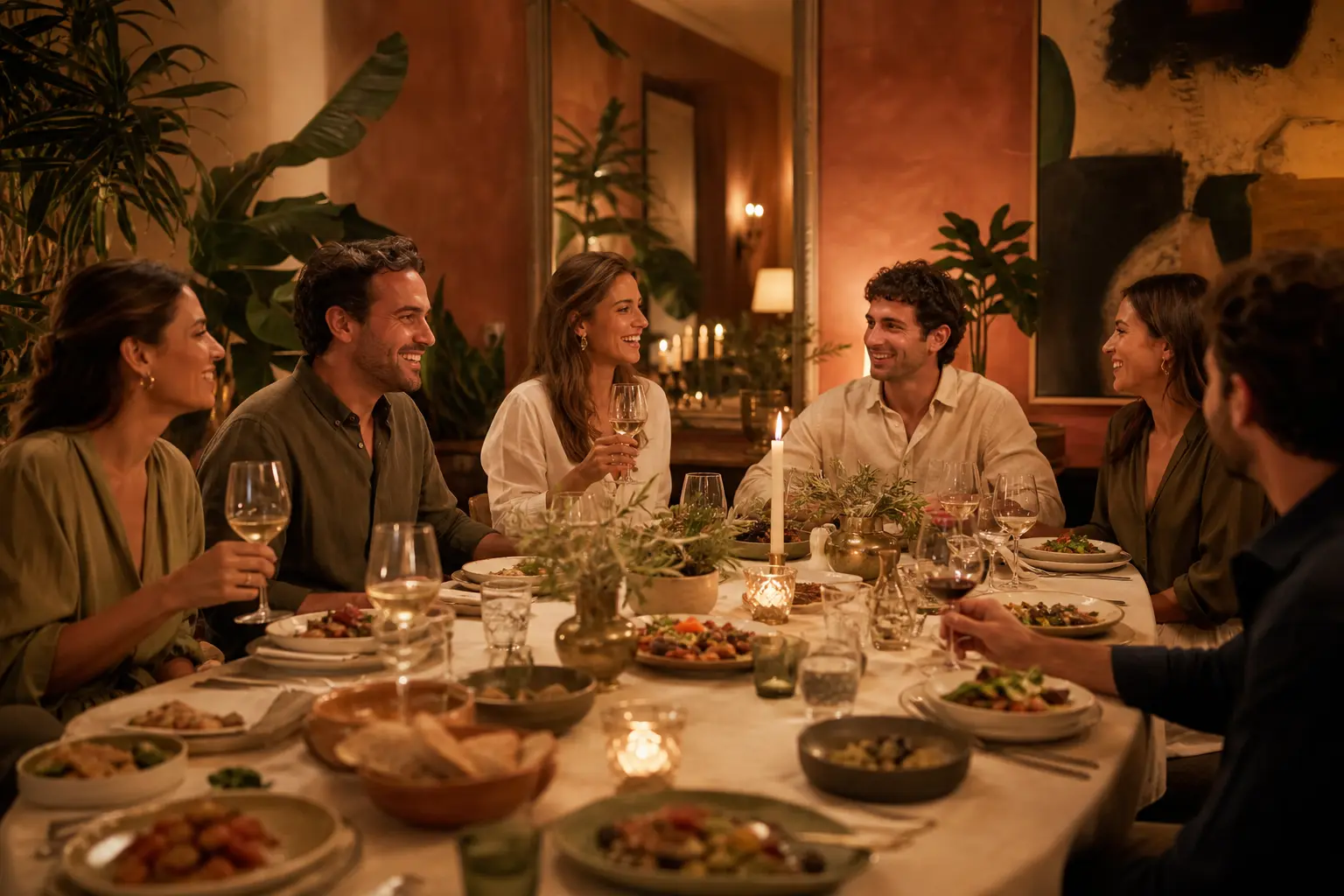 Cena social en el salón