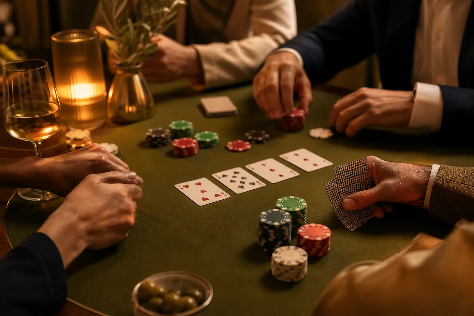 Fichas y cartas de póker sobre la mesa