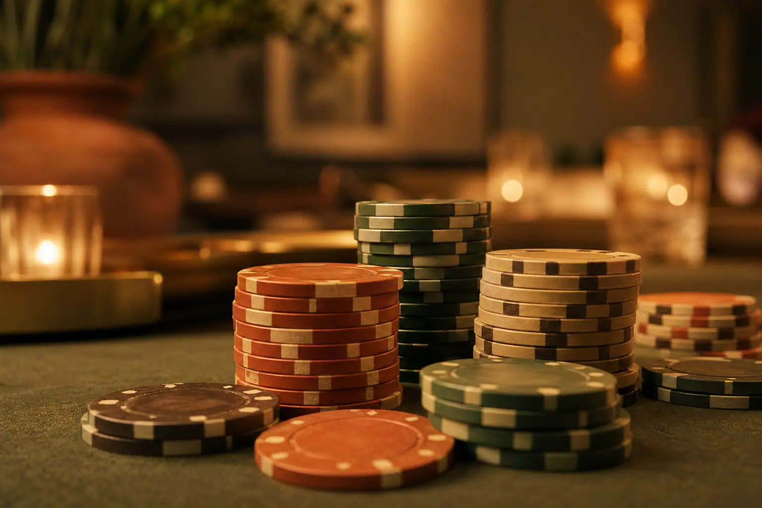 Fichas de póker apiladas sobre la mesa